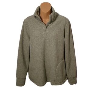 Balance Collection Outdoor Women Sage Green Textured Button Mock Neck Pullover M